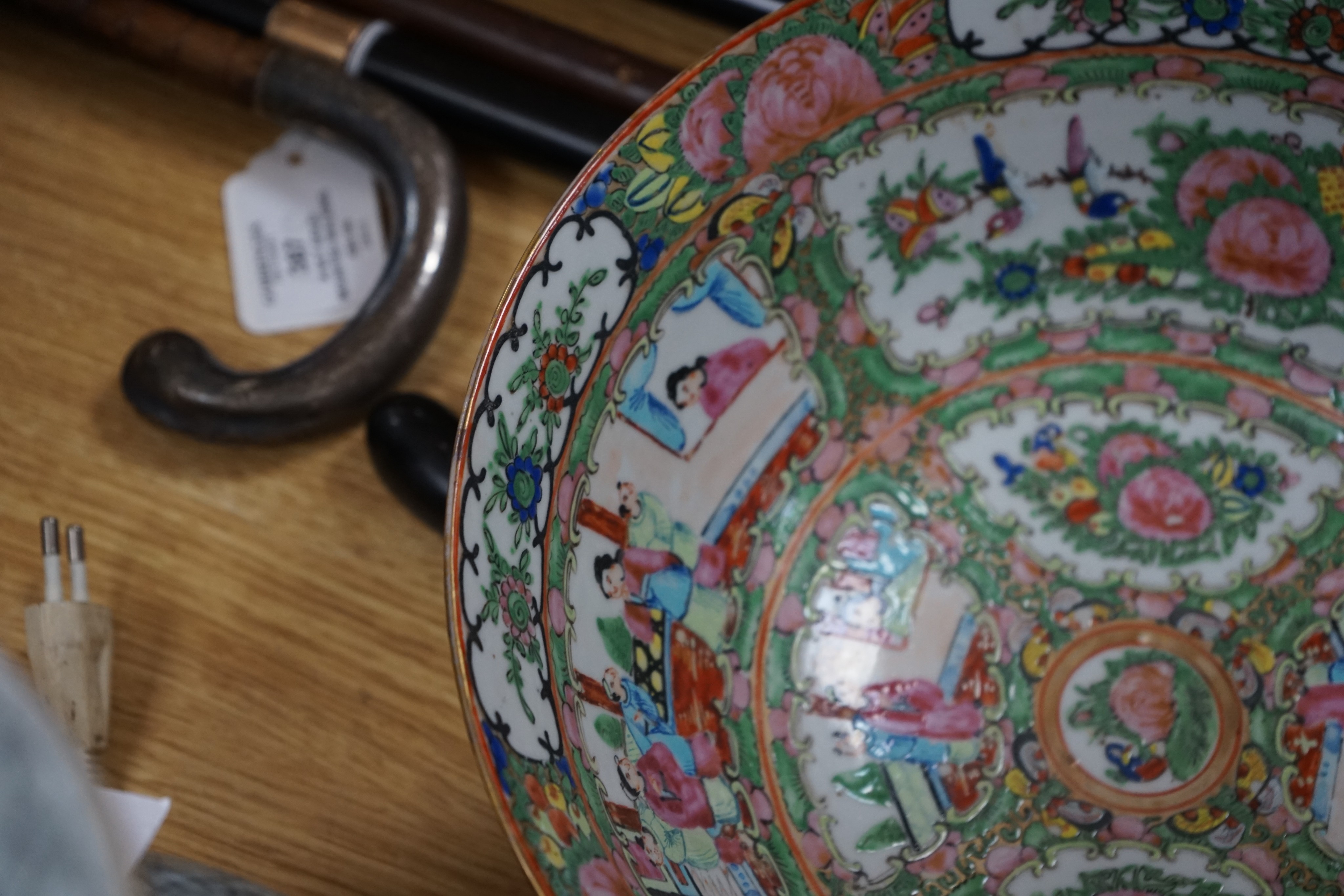 A Chinese famille rose sleeve vase, a similar bowl and a crackle glaze vase, 19th century and later, 31cm